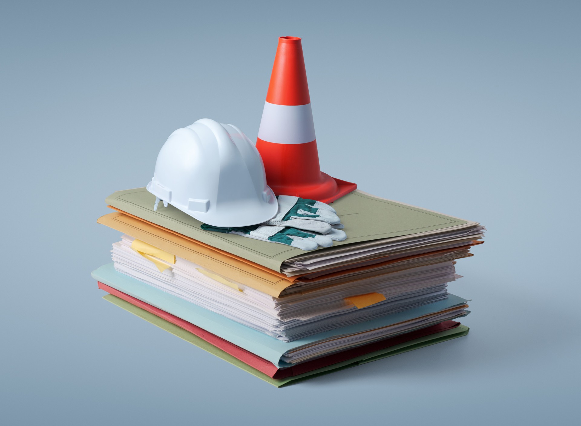 Pile of paperwork and work equipment